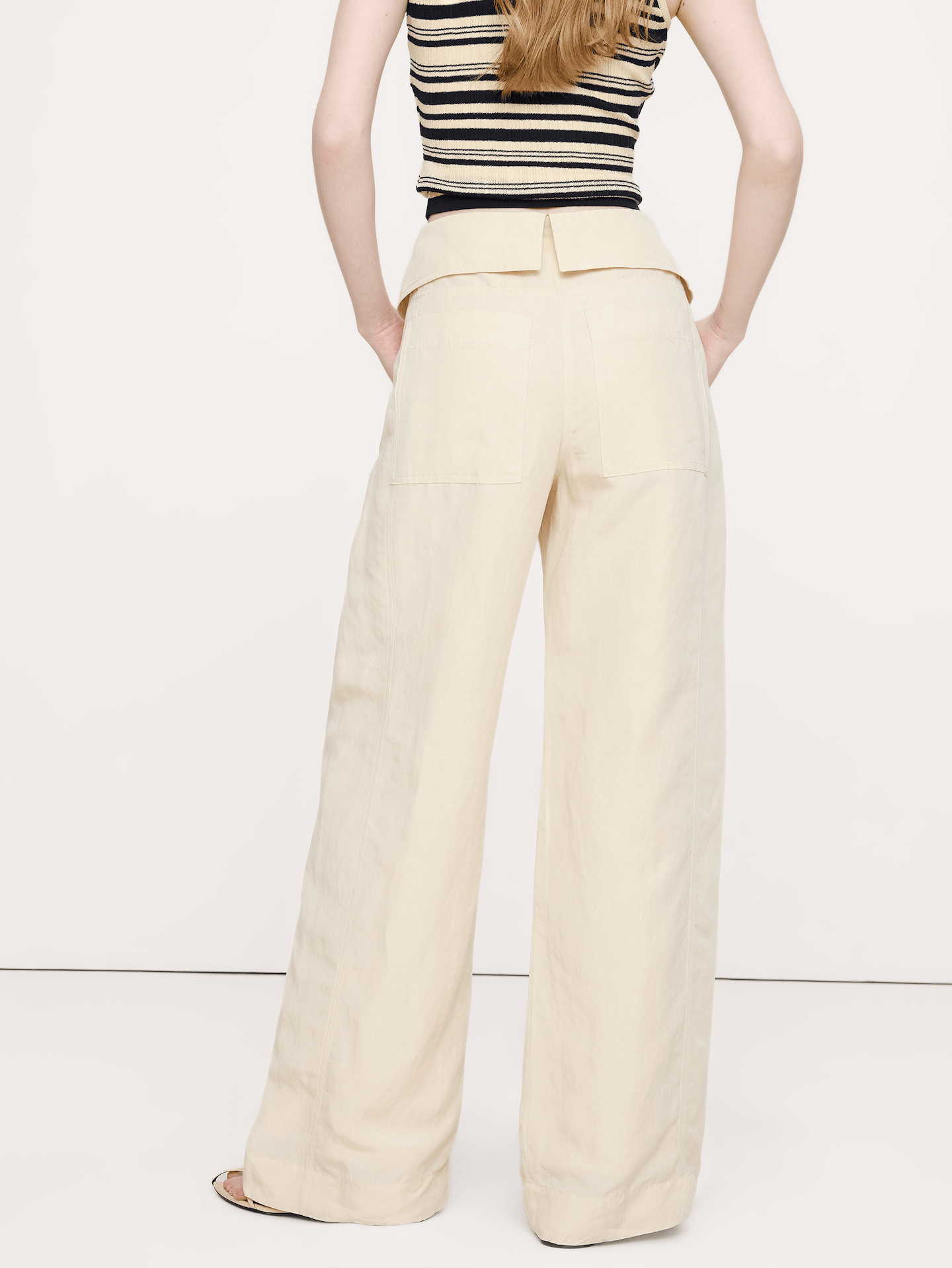 Image number 3 showing, Wide-Leg TENCEL™-Linen Pant with Foldover Waistband