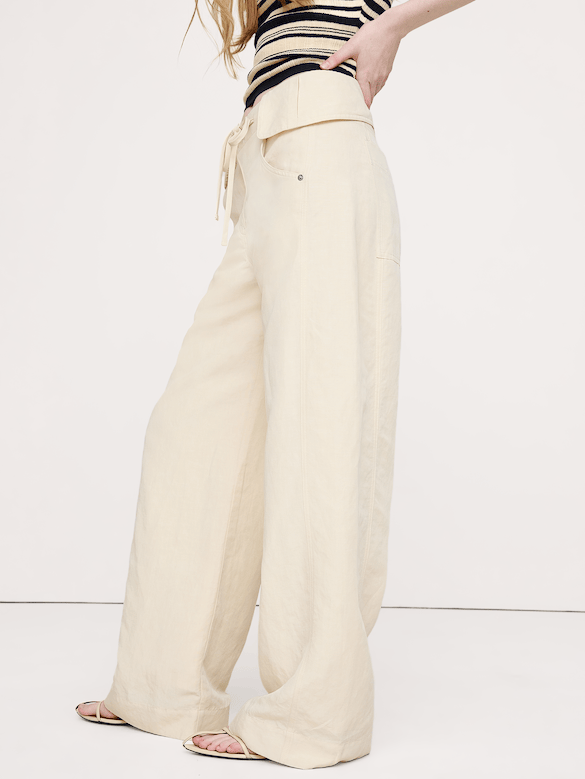Wide-Leg TENCEL™-Linen Pant with Foldover Waistband