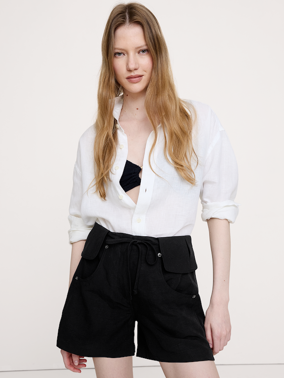 4" TENCEL™-Linen Short with Foldover Waistband