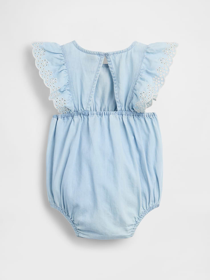 Image number 3 showing, Baby Eyelet Chambray Romper