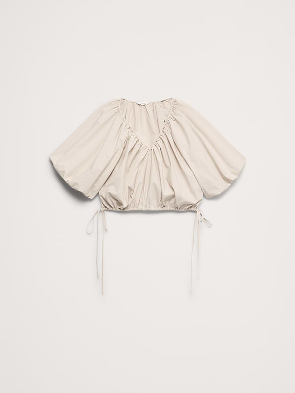 Cotton Poplin Bubble-Hem Cropped Top