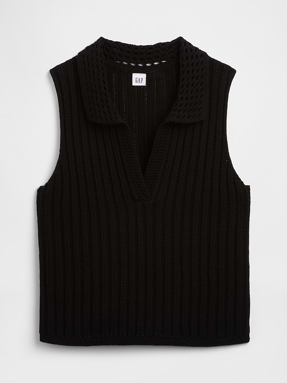 Sleeveless Crochet Collared Top