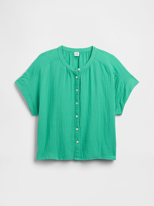 Relaxed Button-Up Gauze Top
