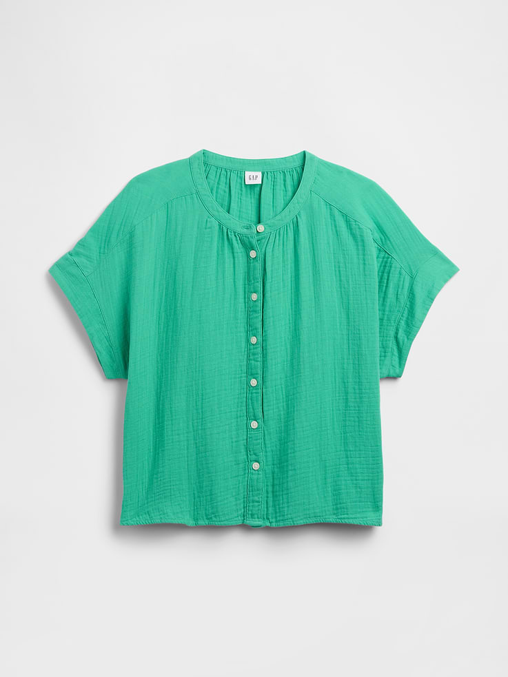 Image 5 of 5, Relaxed Button-Up Gauze Top