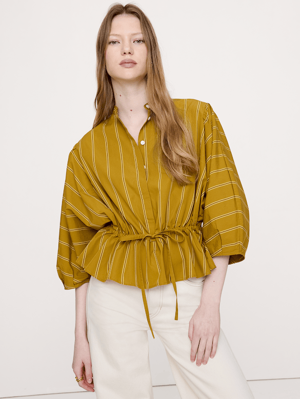 Cotton Poplin Tie-Waist Top