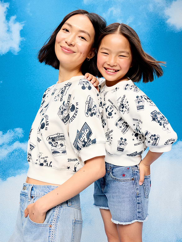 Old Navy x Disney Mickey Mouse Short-Sleeve Cropped Raglan Fleece Sweatshirt for Girls