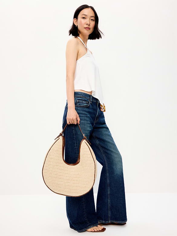 Oversized Raffia Hobo Bag