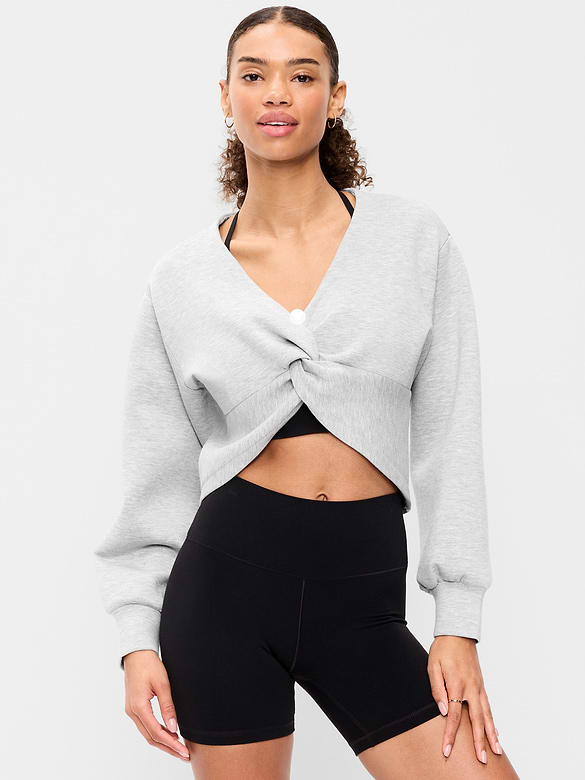 Bounce Fleece Long-Sleeve Twist-Front Top