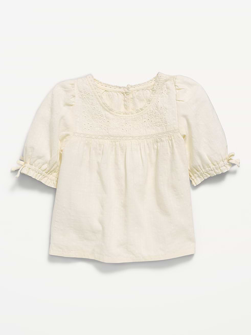 Short Short-Sleeve Eyelet Lace-Trim Top for Toddler Girls under $10 clearance