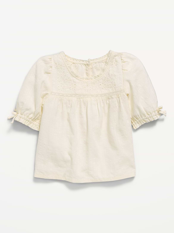 Short-Sleeve Eyelet Lace-Trim Top for Toddler Girls