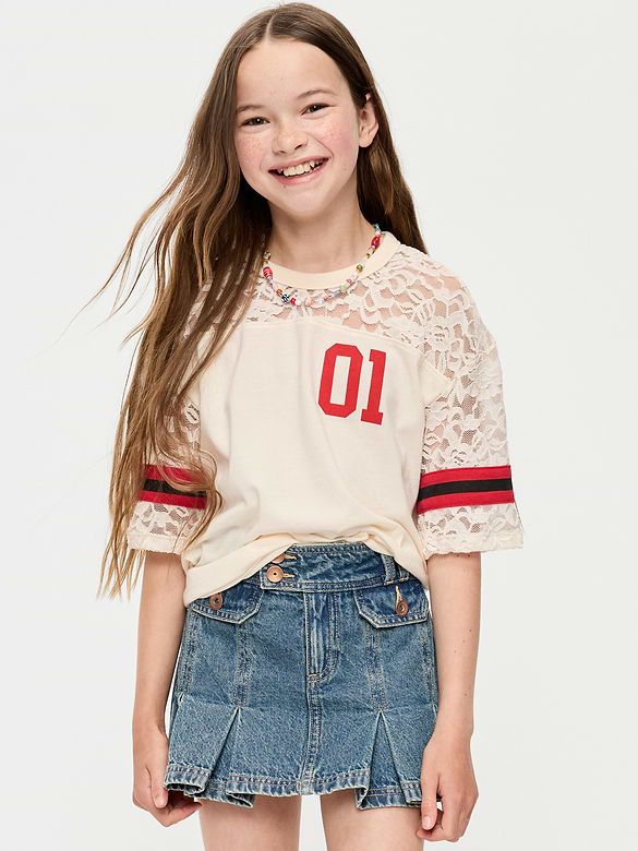 Oversized Lace Football-Style T-Shirt for Girls
