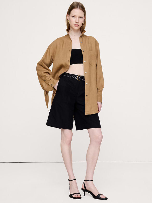 The Oversized Tie-Cuff Shirt in Linen