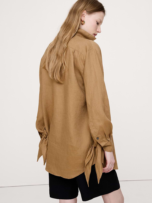The Oversized Tie-Cuff Shirt in Linen