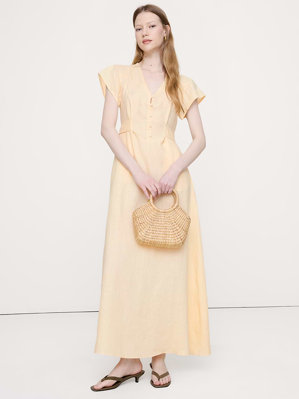 Linen Side-Tie Maxi Dress