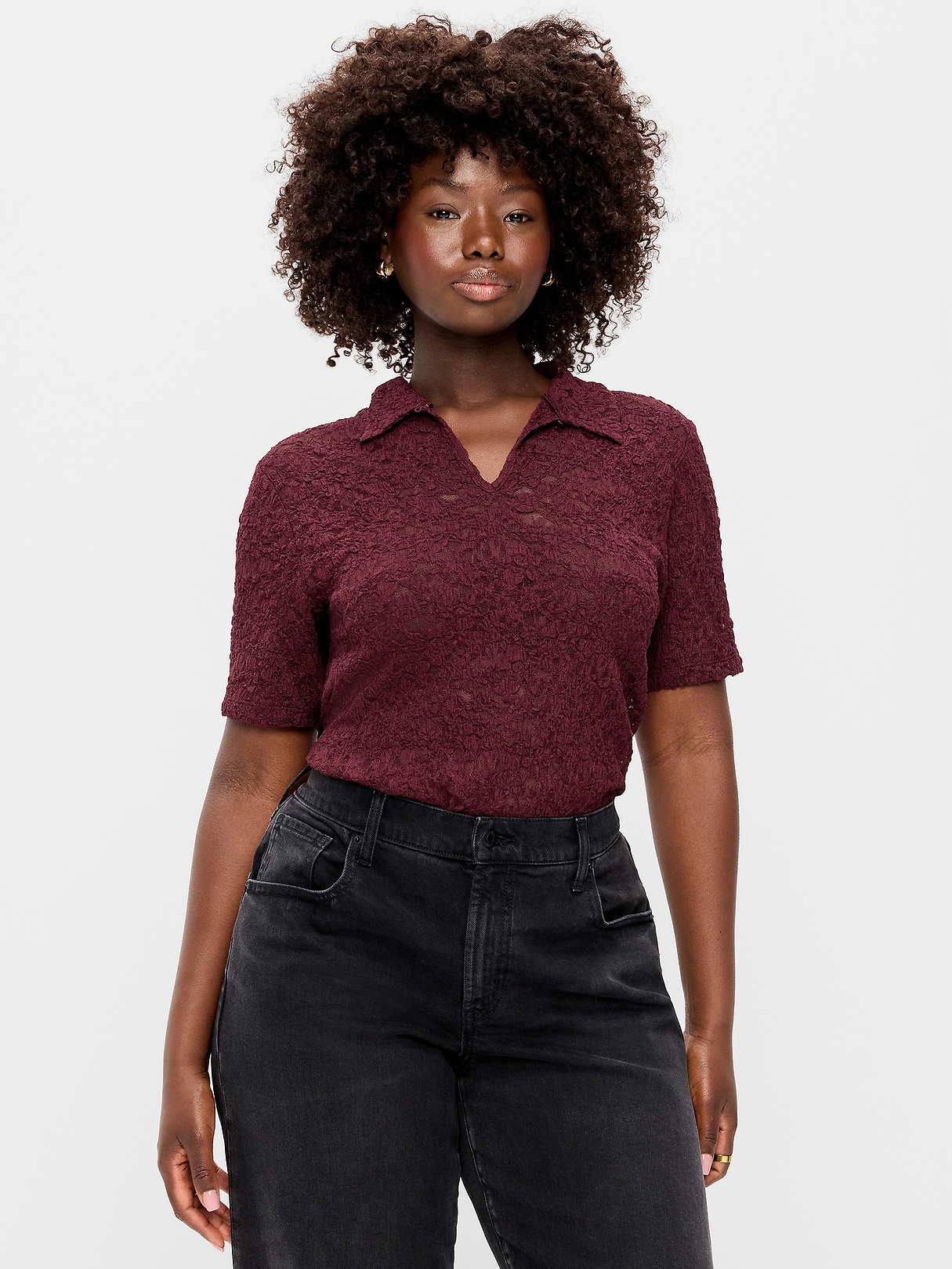 Lace Keyhole Polo Top | Old Navy