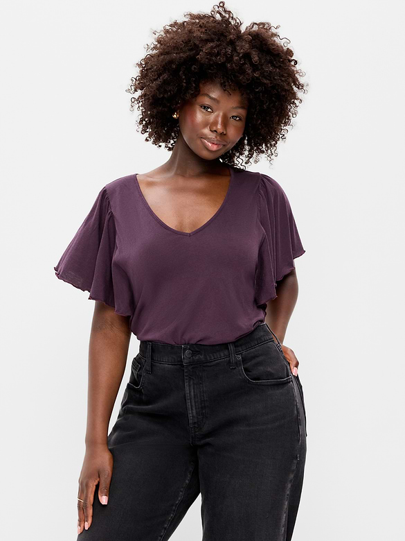 V-Neck Flutter Sleeve Top