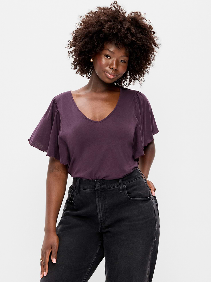 Image number 5 showing, V-Neck Flutter Sleeve Top