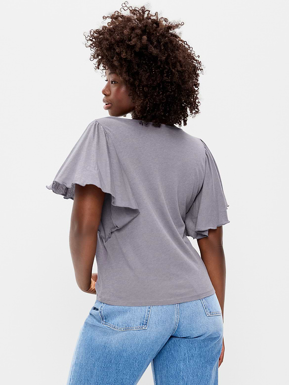 V-Neck Flutter Sleeve Top