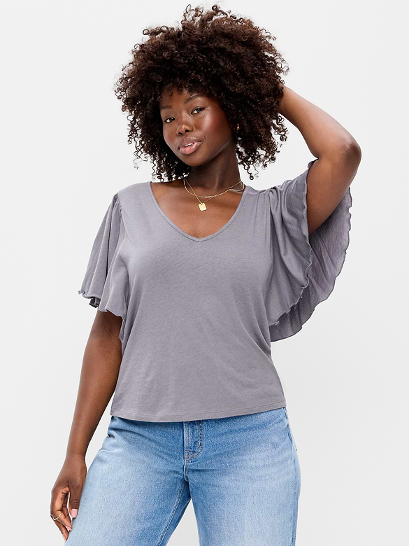 V-Neck Flutter Sleeve Top