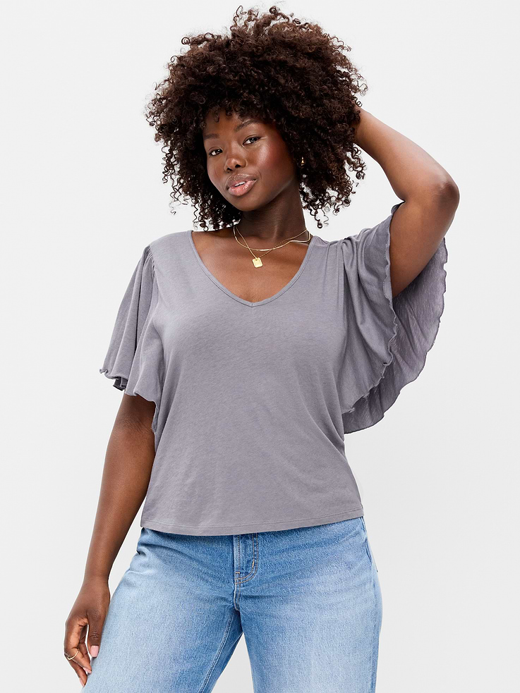 Image number 5 showing, V-Neck Flutter Sleeve Top