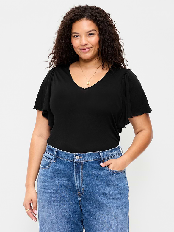 V-Neck Flutter Sleeve Top