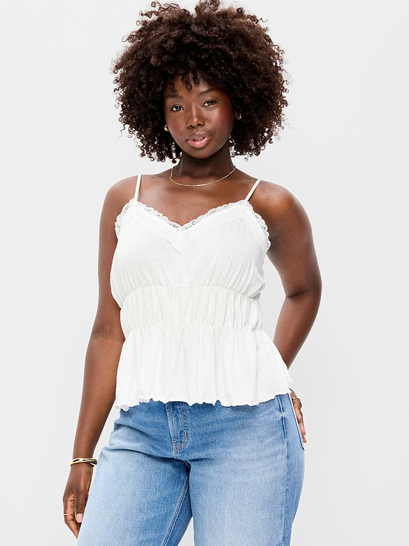 Lace-Trim Smocked-Waist Tank Top