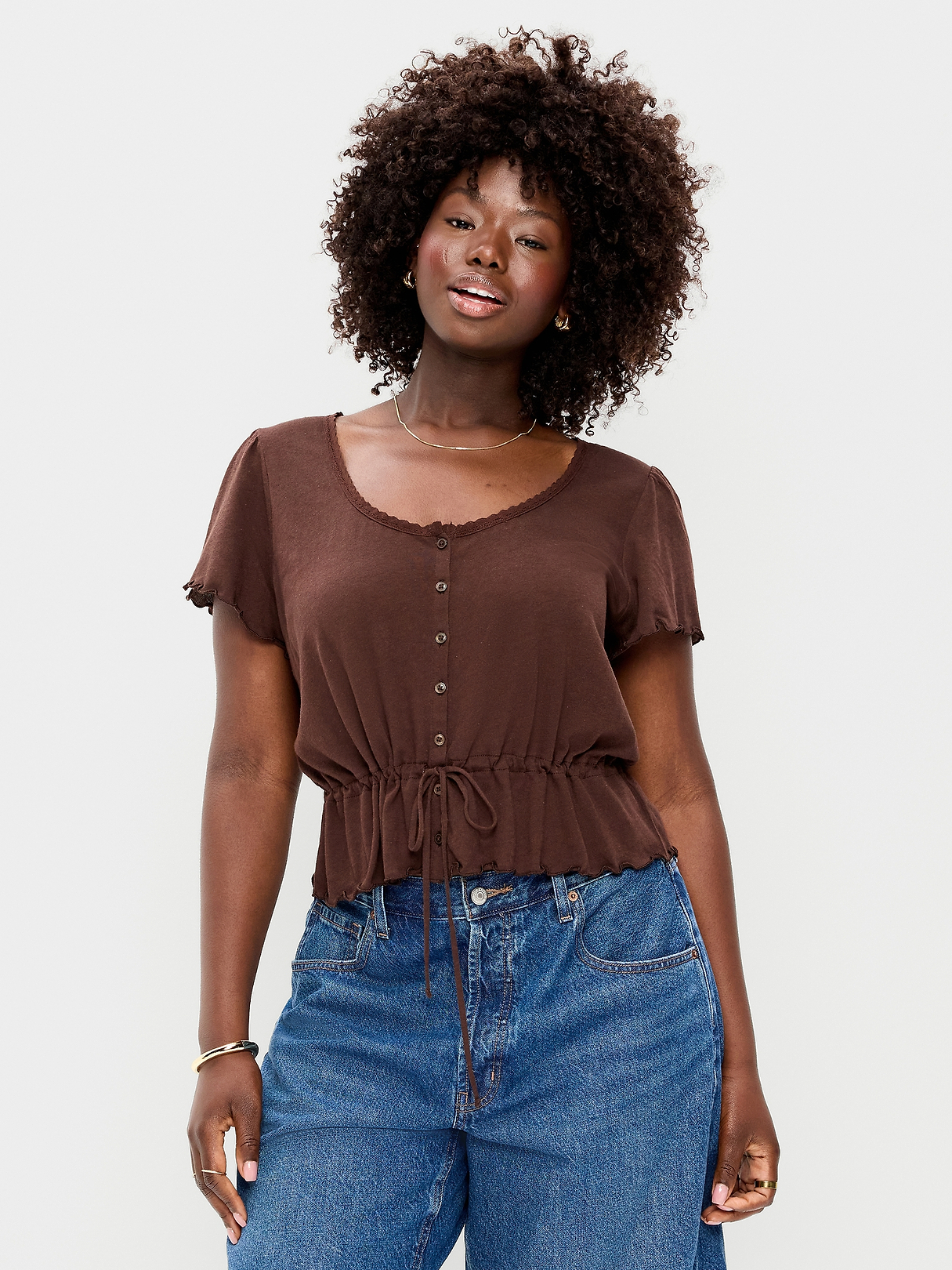 Lace-Trim Button-Down Top | Old Navy