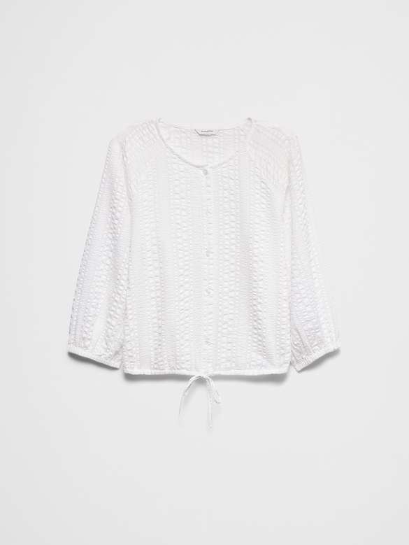Blouson-Sleeve Buttoned Cloud Check Top