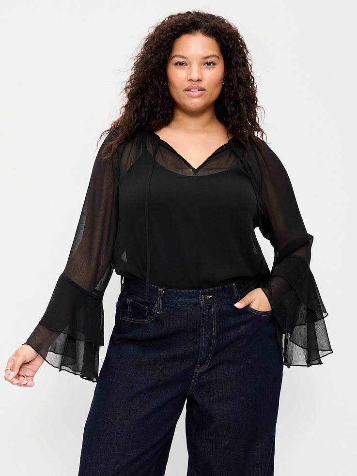 Image number 5 showing, Sheer Chiffon Bell-Sleeve Top