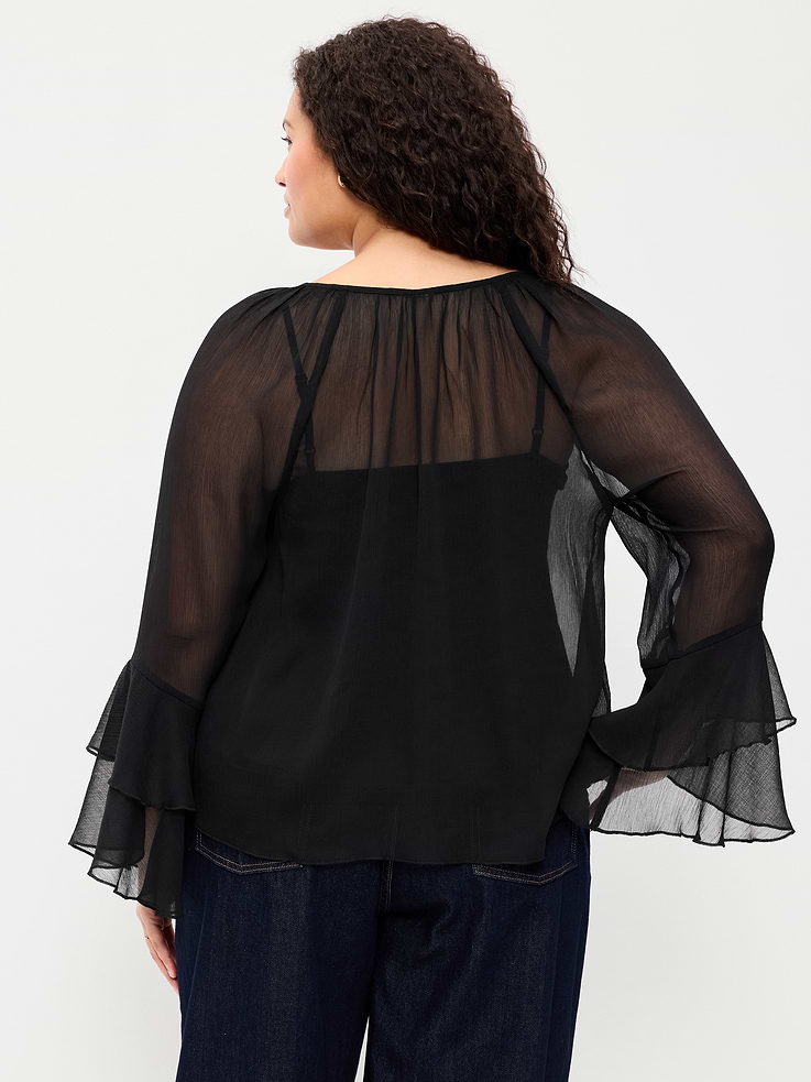 Image number 6 showing, Sheer Chiffon Bell-Sleeve Top