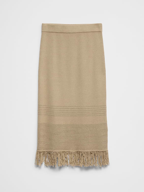 Frayed-Hem Midi Skirt