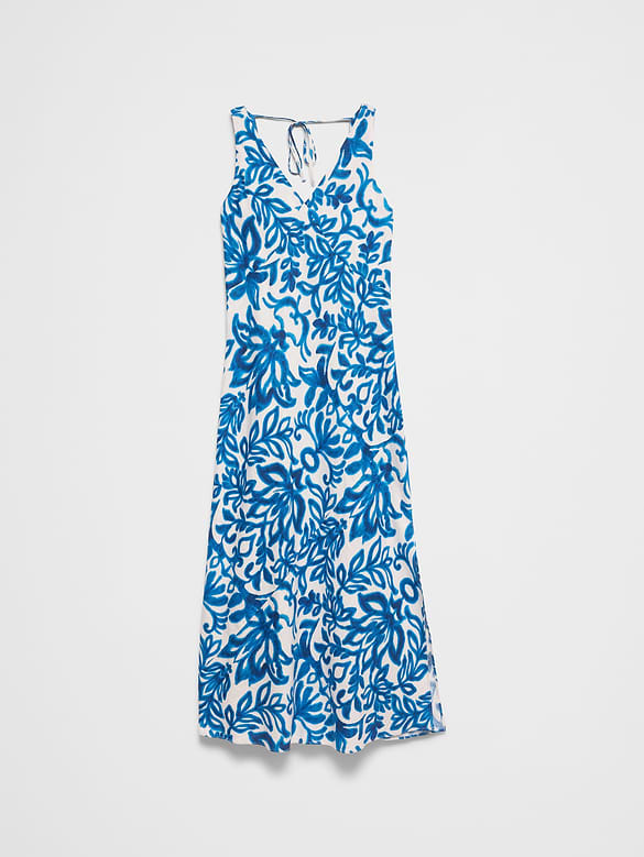 Linen-Blend Side-Slit Maxi Dress