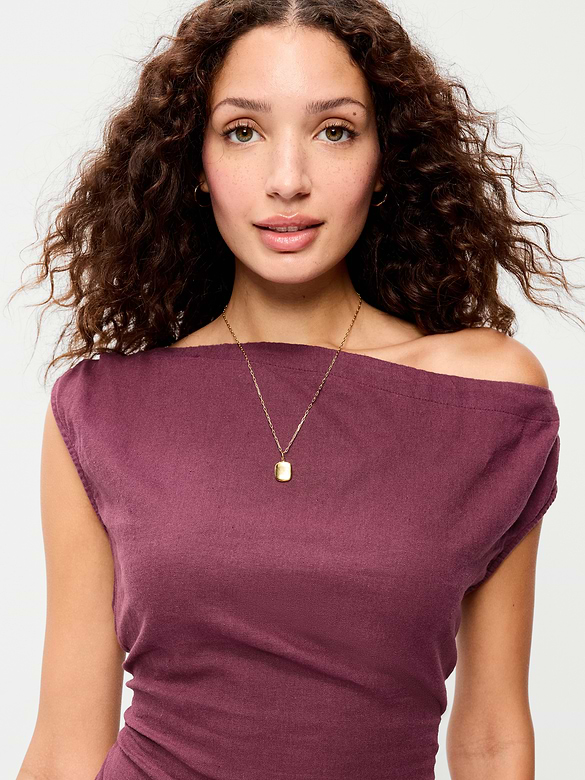 Asymmetrical Shoulder Linen-Blend Mini Dress