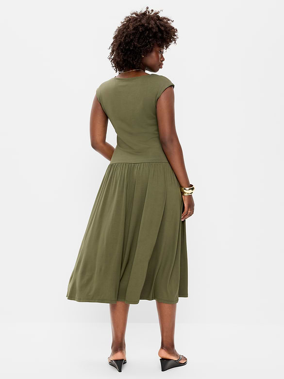Jersey Knit Drop-Waist Midi Dress