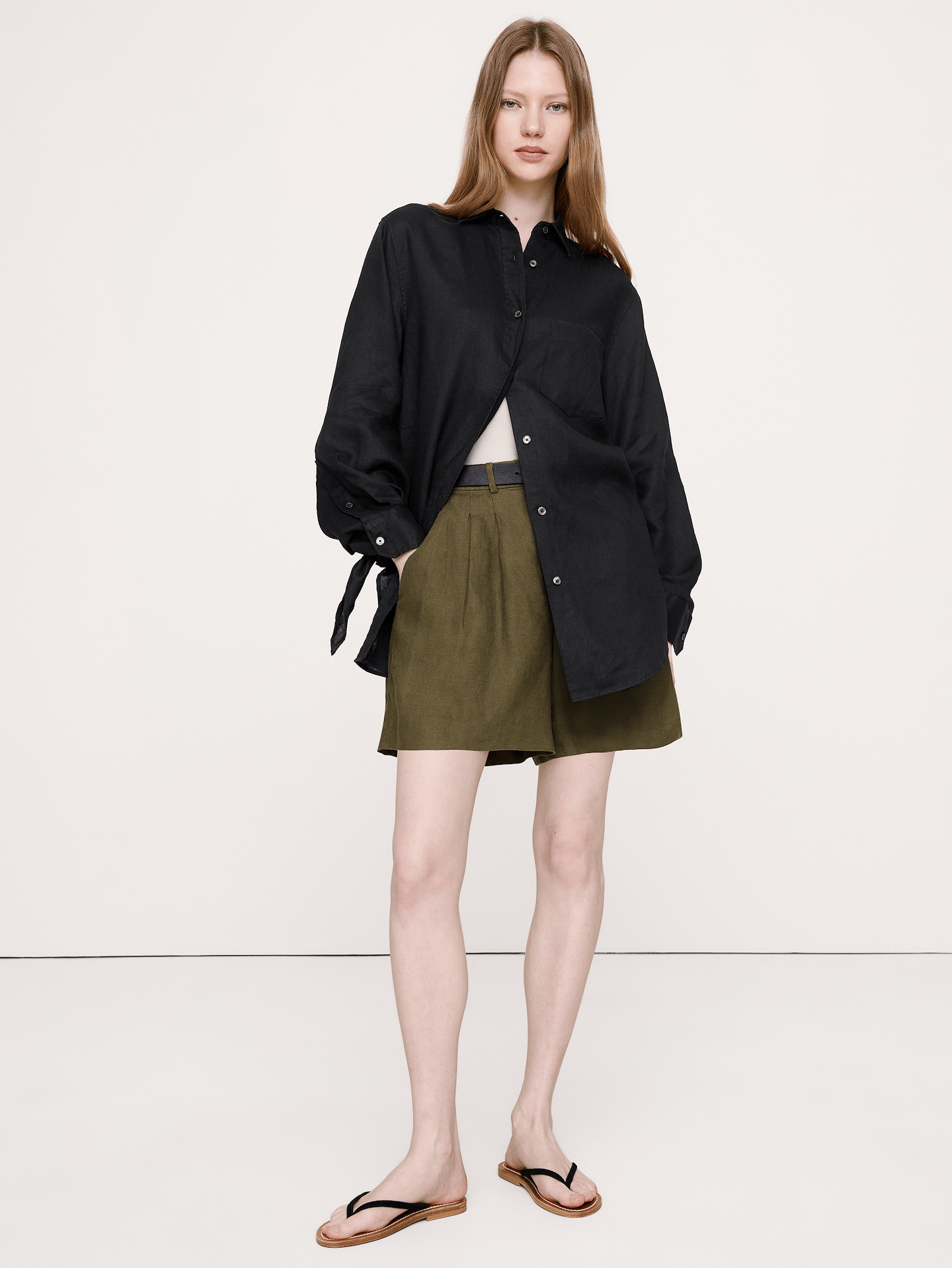Image number 1 showing, The Oversized Tie-Cuff Shirt in Linen