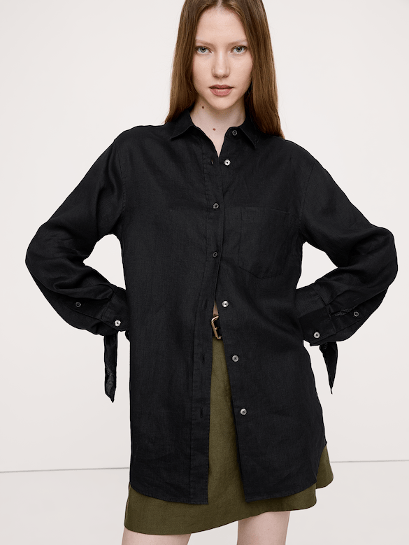 The Oversized Tie-Cuff Shirt in Linen
