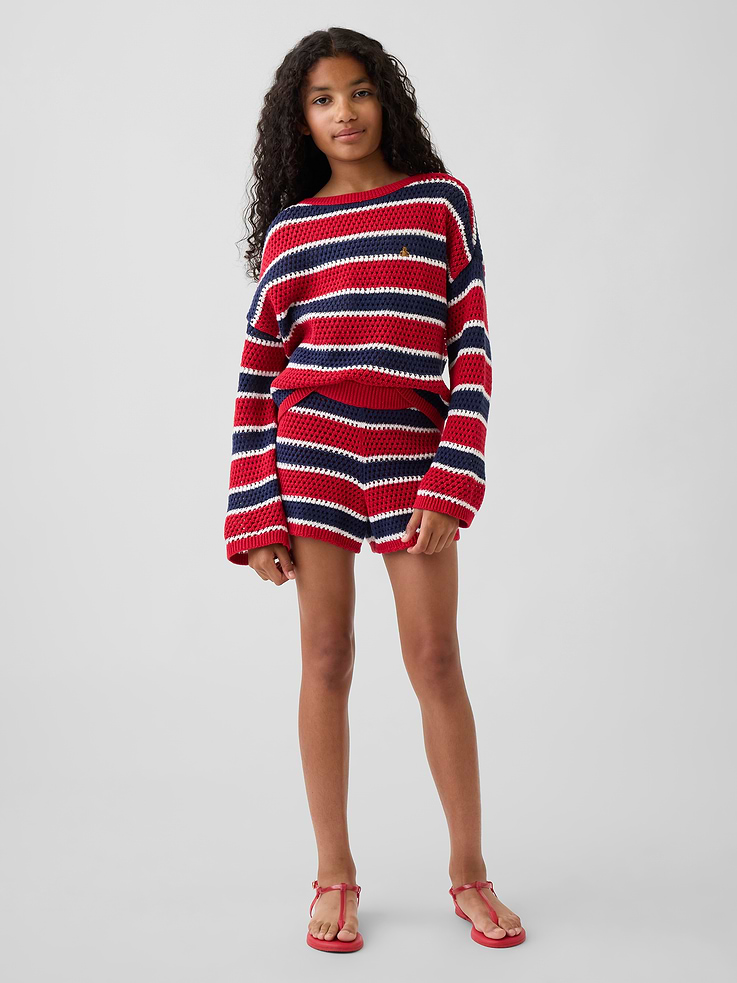 Image number 1 showing, Kids 100% Cotton Crochet Stripe Easy Shorts