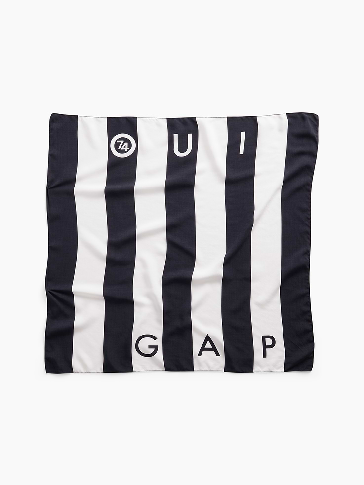 Image 1 of 5, Designed by Ouigi Theodore, creative director of The Brooklyn Circus. Minimal. Monochromatic. Inspired by football. Made to move beyond the field., Soft rayon scarf., Allover stripes., OuiGap 74 logo., This product was made in a factory that invests in gender equity and women’s empowerment through RISE. Learn more at gapinc.com/equity ., Product #904516