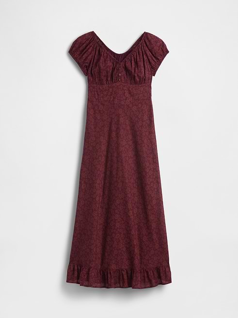 gap ladies dresses Women's V-Neck Ruffle Hem Maxi Dress by Burgundy Red Floral Size S Satins