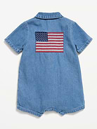 Image number 1 showing, Collared Denim One-Piece Romper for Baby