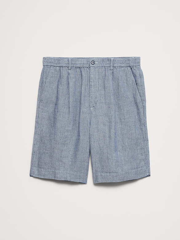 9" Pleated Linen-Cotton Pull-On Short