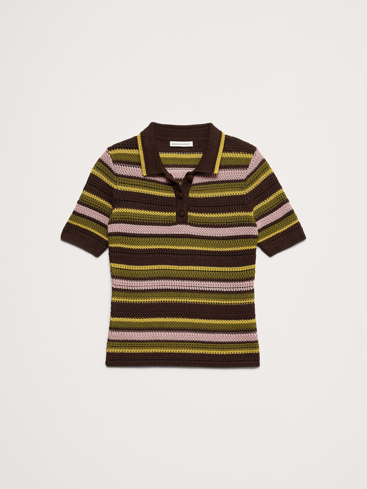 L'image numéro 4 présente Polo en coton crocheté à rayures
