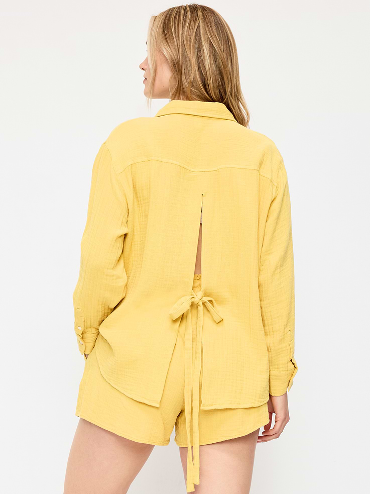 Image number 5 showing, Open-Back Crinkle Gauze Button-Down Shirt