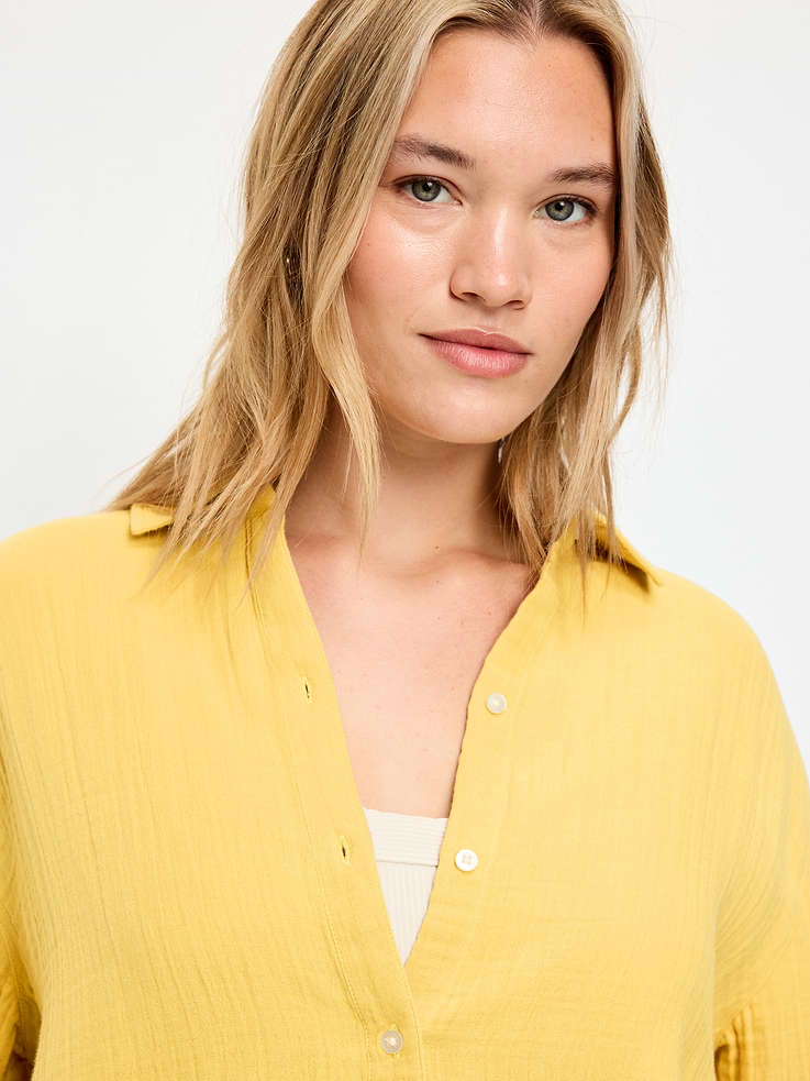 Image number 3 showing, Open-Back Crinkle Gauze Button-Down Shirt