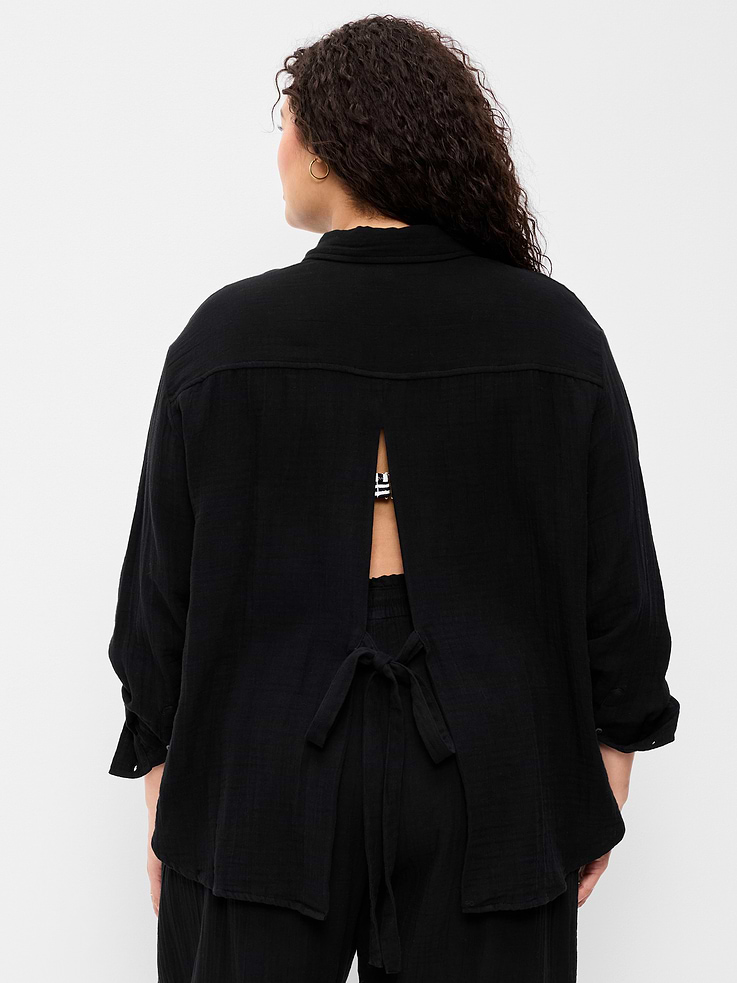 Image number 8 showing, Open-Back Crinkle Gauze Button-Down Shirt