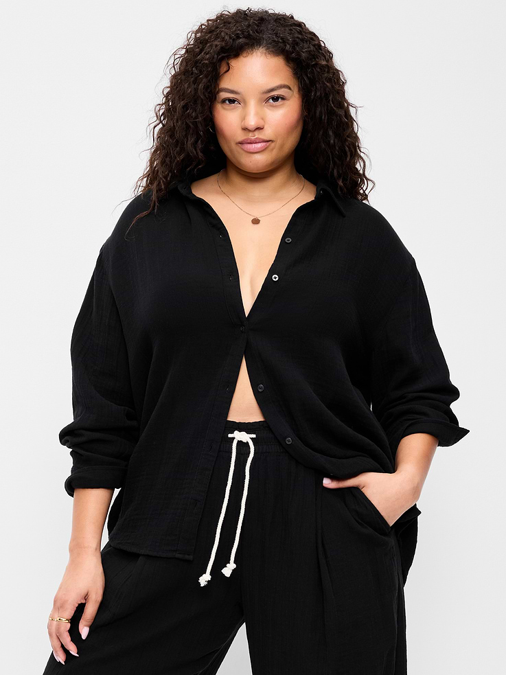 Image number 7 showing, Open-Back Crinkle Gauze Button-Down Shirt