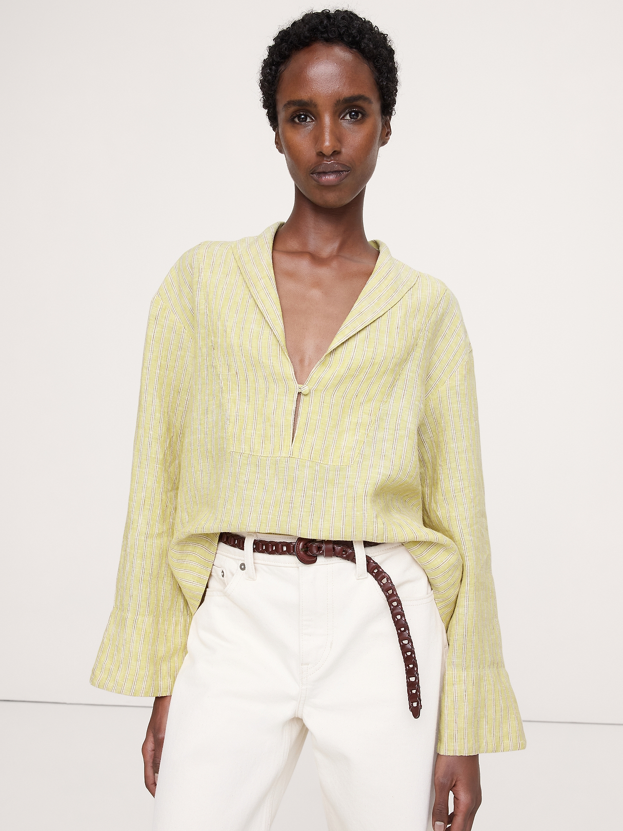 Linen Popover Top | Banana Republic