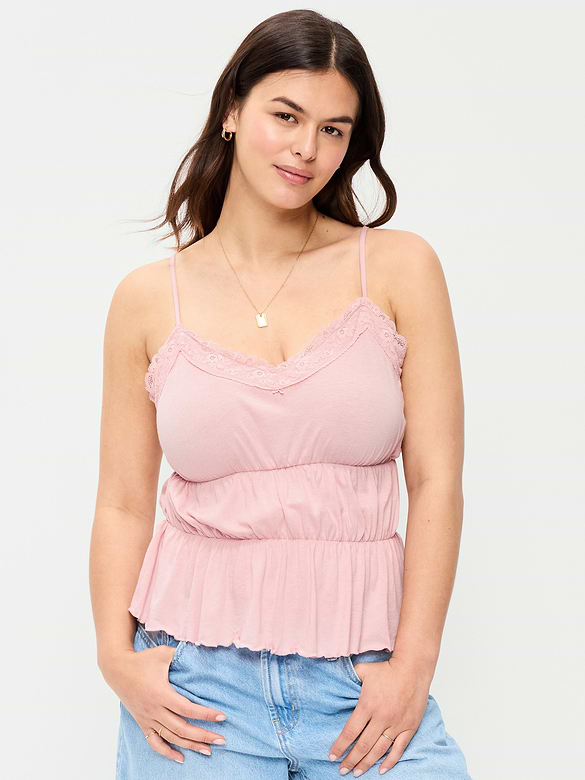 Lace-Trim Smocked-Waist Tank Top