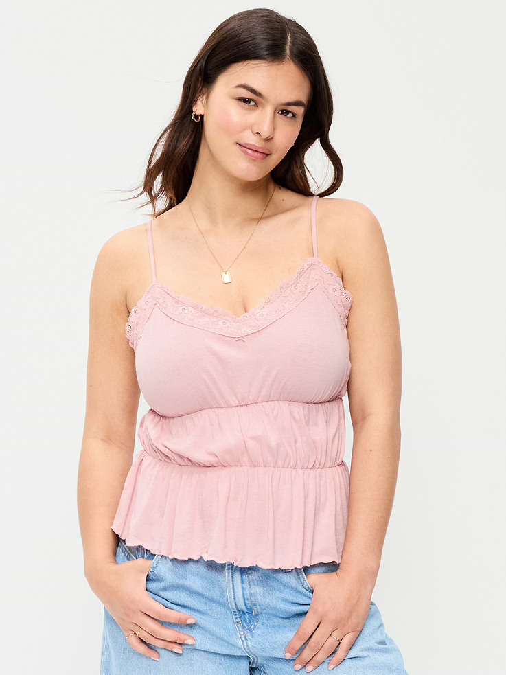 Image number 5 showing, Lace-Trim Smocked-Waist Tank Top