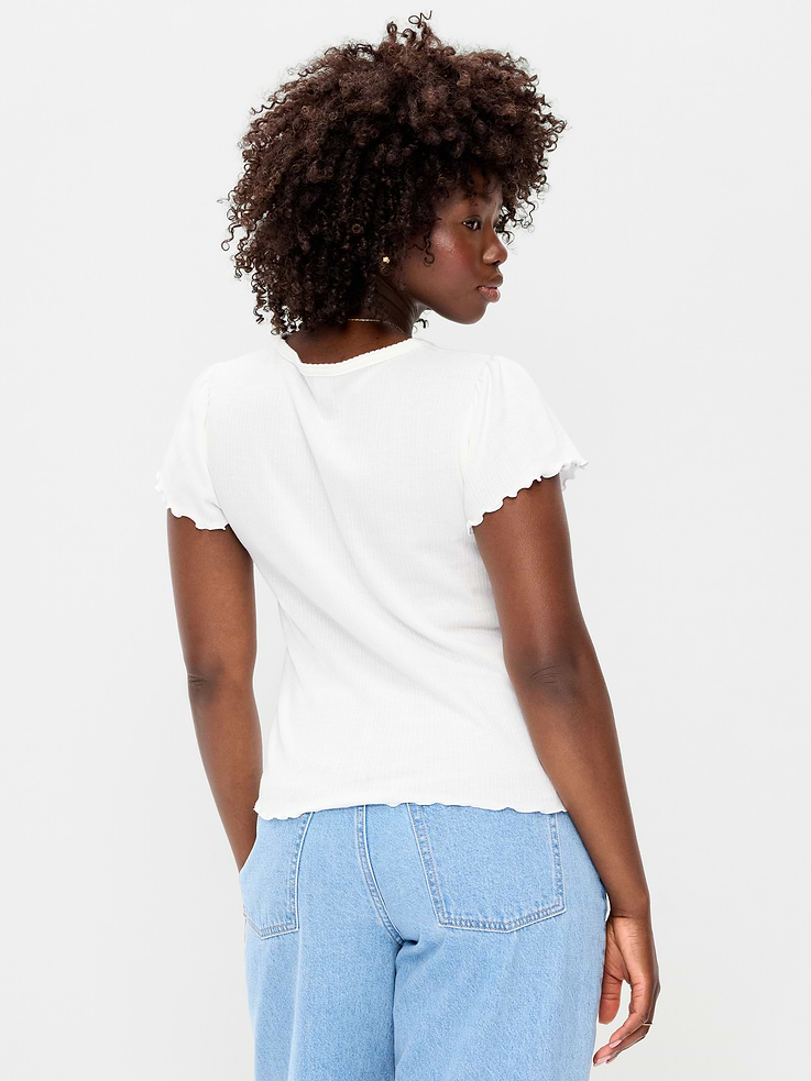 Image number 6 showing, Lettuce-Edge Pointelle Top